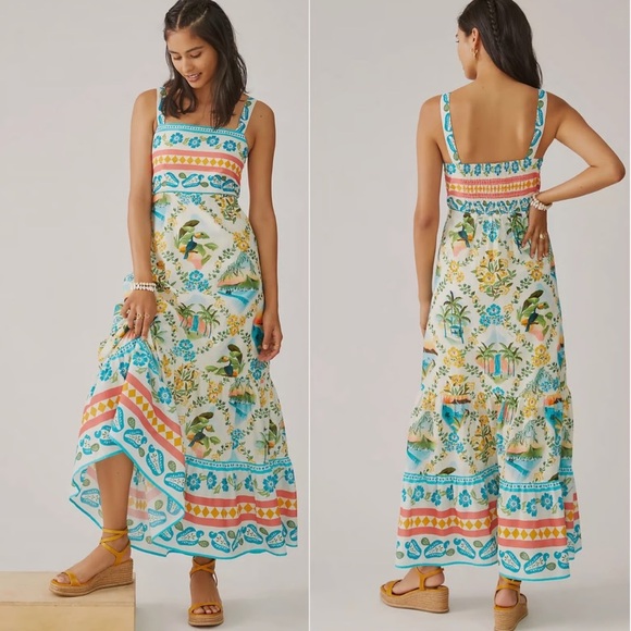 Farm Rio x Anthropologie toucan printed maxi dress  size small - Picture 1 of 10